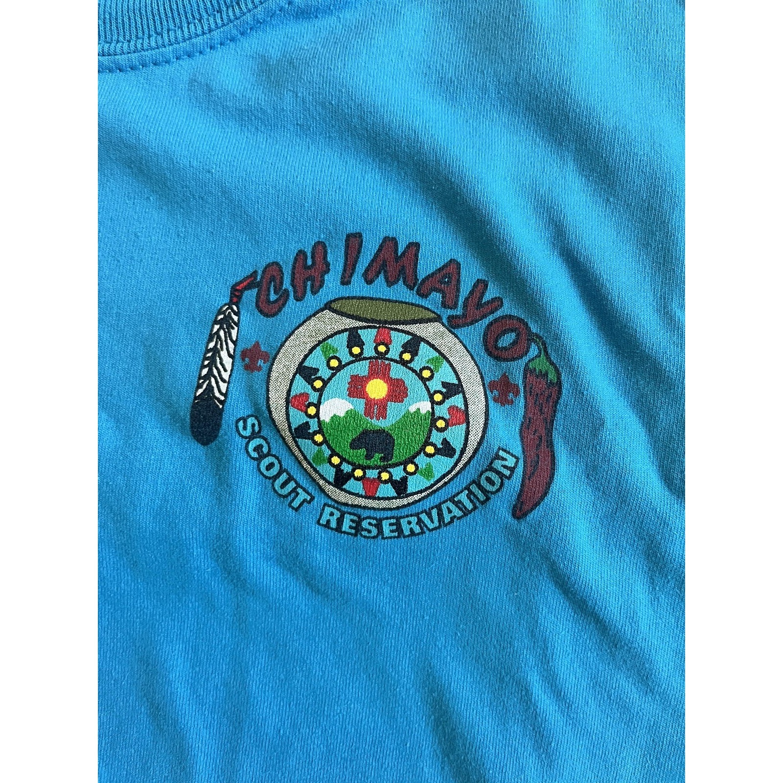 Chimayo Scout Reservation Shirt Mens Large Blue Short Sleeve Graphic Tee 50/50